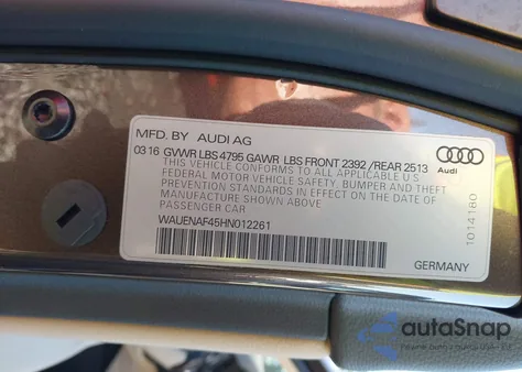 2017 Audi A4 2.0T Premium z USA, uszkodzony, nr VIN WAUENAF45HN012261